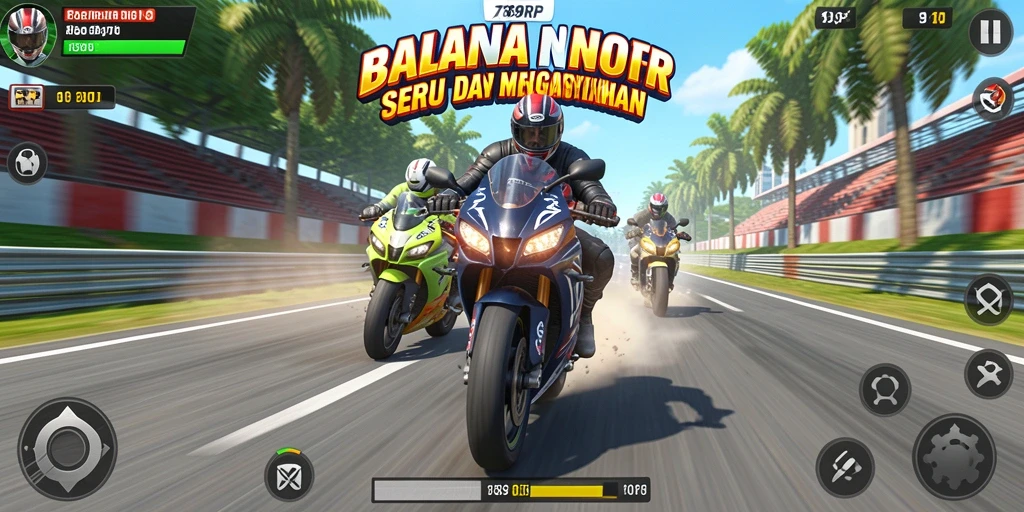 Screenshot gameplay 789RP dengan balapan motor yang menegangkan.