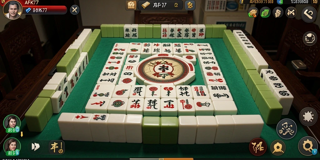 Tampilan gameplay menarik dari AFK77 dengan berbagai ubin Mahjong.