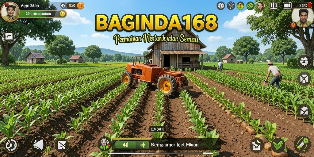 Tangkapan layar utama BAGINDA168 menampilkan aktivitas bertani yang menawan.