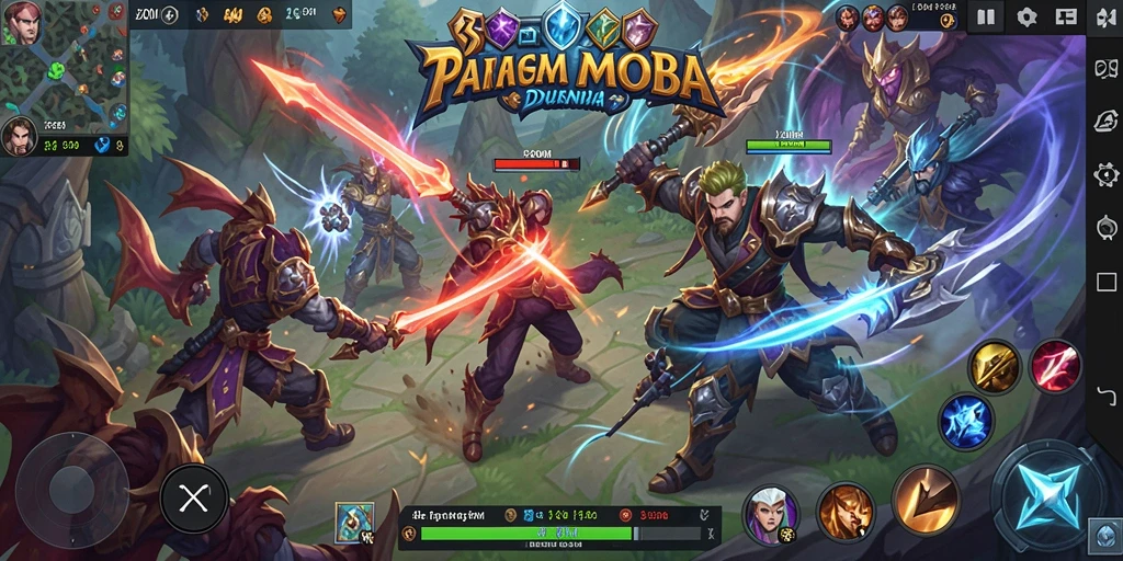Tangkapan layar gameplay J200M yang menunjukkan aksi MOBA seru.